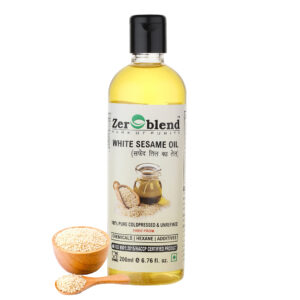 Zeroblend WHITE SESAME OIL (UNMIXED, UNDILUTED, UNREFINED & COLDPRESSED – 100% PURE SAFED TIL OIL) (200 ML)