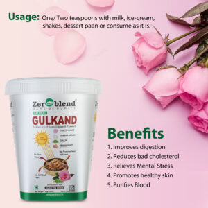 Zeroblend Gulkand – 100% CHAITRI ROSES, DHAAGA MISHRI, CARDAMOM, & PRAWAL PISHTI (No Processed Sugar or Preservatives) – 1KG