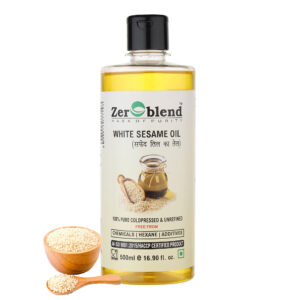 Zeroblend WHITE SESAME OIL | UNMIXED, UNDILUTED, UNREFINED & COLDPRESSED – 100% PURE SAFED TIL OIL (500 ML)