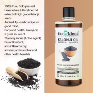 Zeroblend Kalonji/Blackseed Oil | Unmixed, Undiluted, Unrefined & Coldpressed – 100% PURE OIL (500ML)