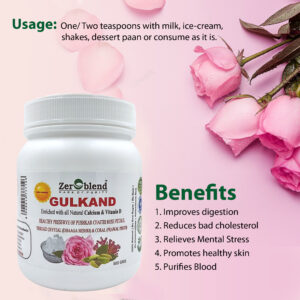 Zeroblend Gulkand – 100% CHAITRI ROSES, DHAAGA MISHRI, CARDAMOM, & PRAWAL PISHTI (No Processed Sugar or Preservatives) – 500 GMs