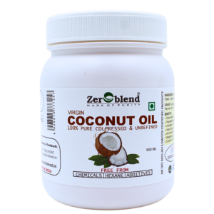 Zeroblend VIRGIN COCONUT OIL JAR (Coldpressed, Undiluted, Unmixed & Unrefined – 100% Pure Coconut Oil) (500 ML)