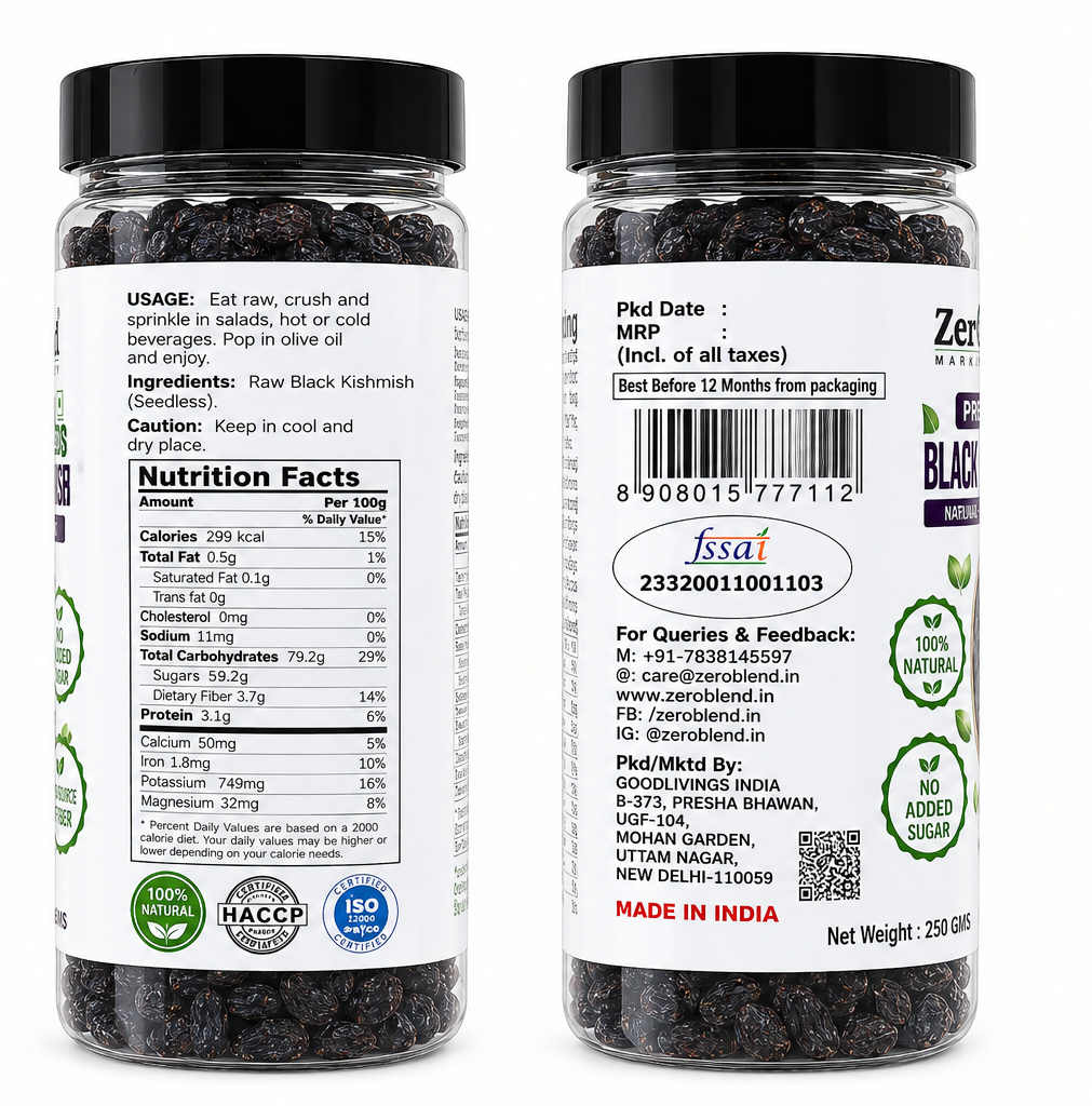 Zeroblend Premium Black Kishmish 250g | Organic Raisins - Image 2