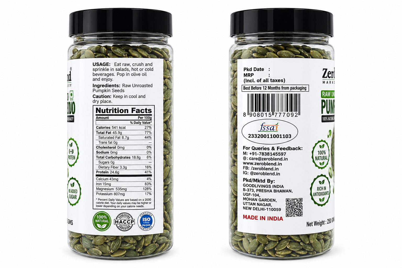 Zeroblend AAA Jumbo Pumpkin Seeds 500g (250g x 2 Pack) | Raw & Natural - Image 4